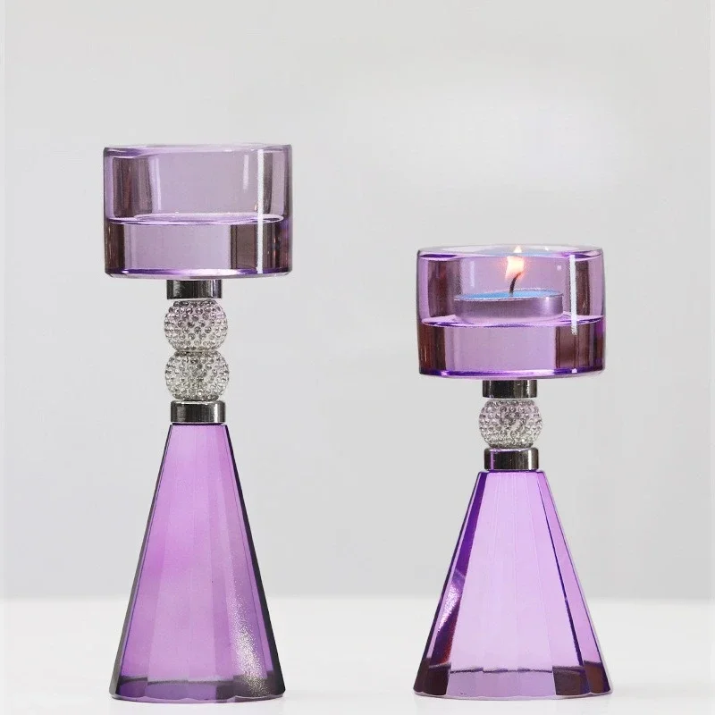 Crystal Candlestick Purple Transparent Candle Holder Aromatherapy Base Geometric Crystal Candelabros Wedding Table Decoration