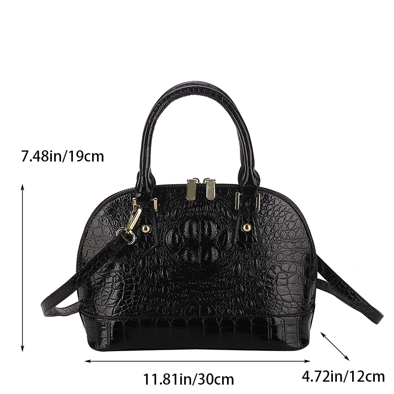 Women\'s Exquisite Shoulder Handbag Crocodile Pattern Pure Color Shopping Bag Shell Casual Shell Bag PU Leather Female Tote