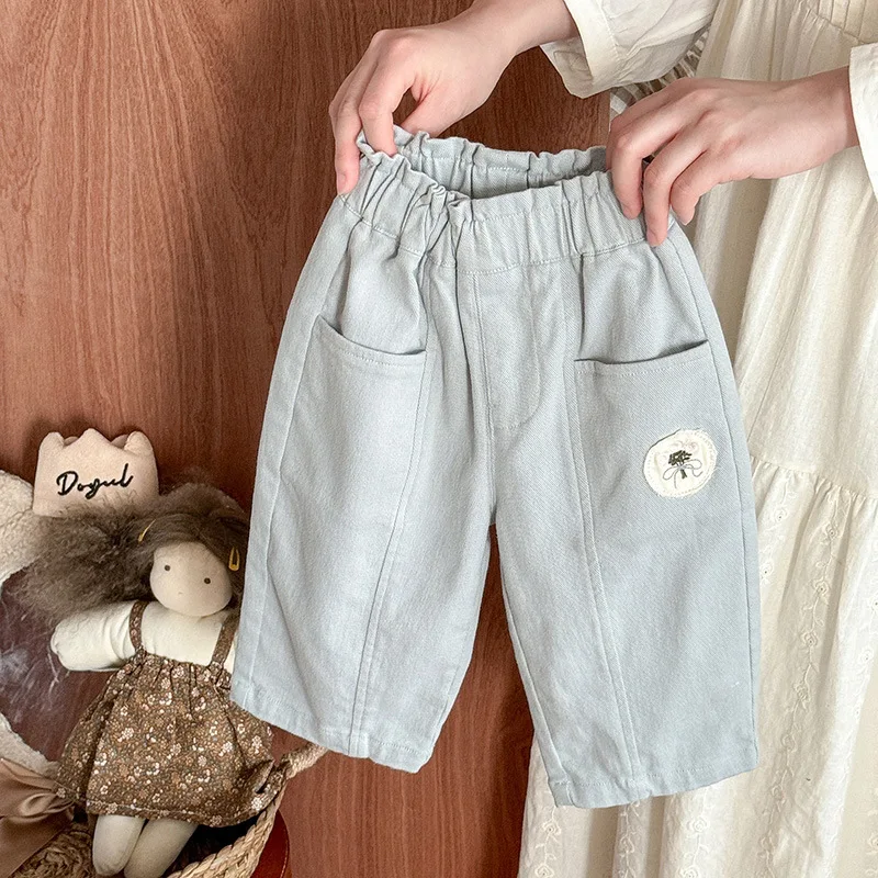 

Embroidered Pants Spring and Autumn Cute 2025 New All-match Casual Rural Style Pants Kids Clothes Girls