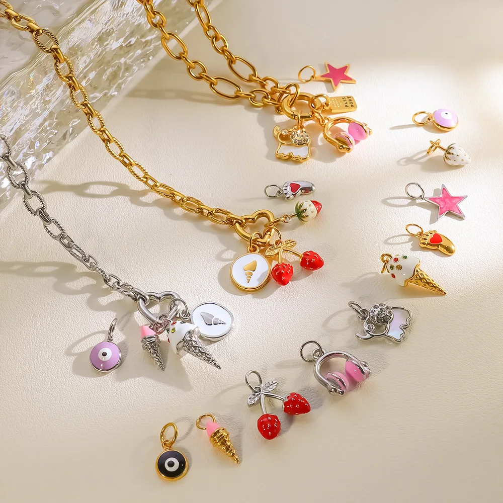 5Pcs Colorful 3D Enamel Charms Stainless Steel Creative Pendants For DIY Jewelry Making