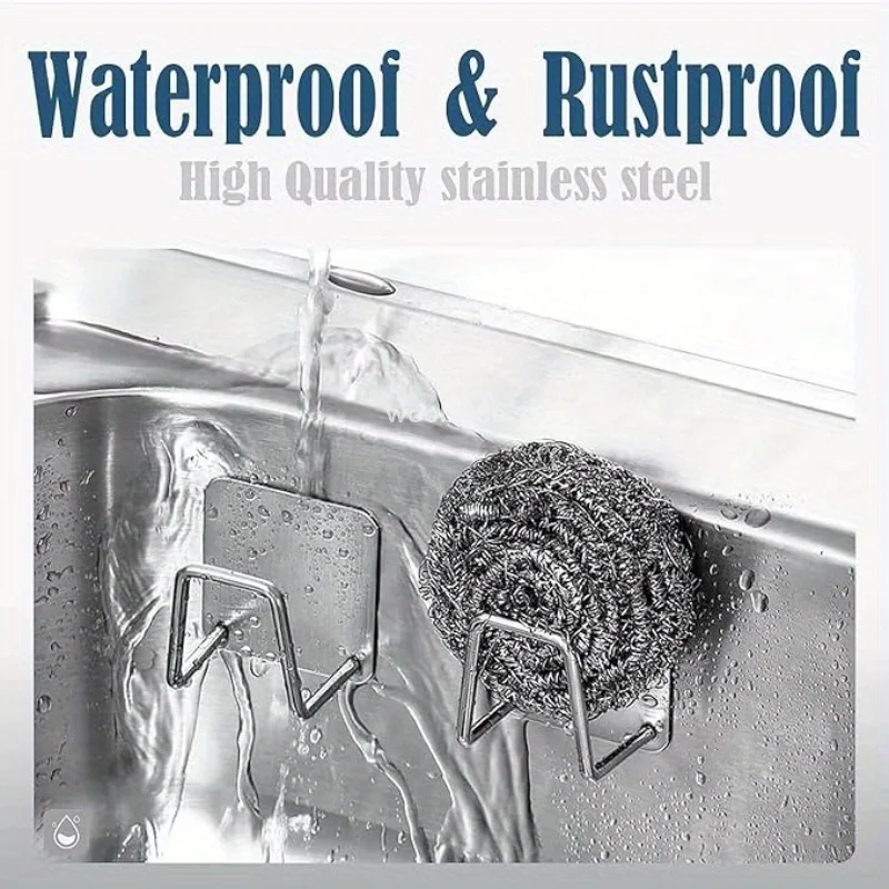Kitchen Stainless Steel Sink Sponges Holder Self Adhesive Drain Drying Rack Kitchen Wall Hooks Accessories Storage Organizer image 5