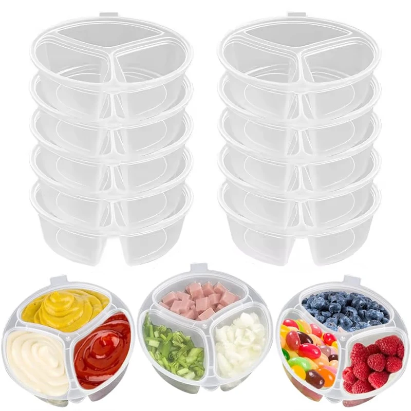 

30Pcs Snack Box Containers 3 Compartment Condiment Containers With Lids Reusable Small Sauce Dipping Containers Grab