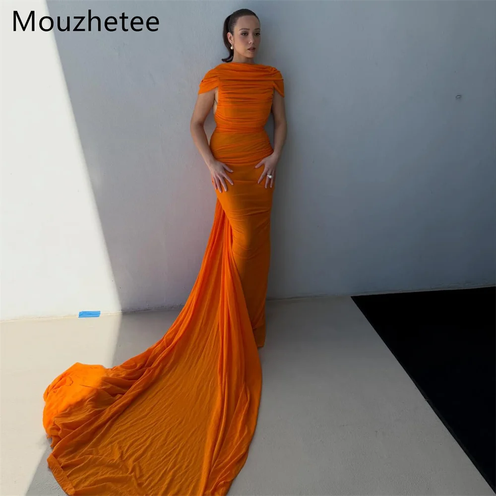 

Booma Simple Mermaid Orange O-Neck Dresses Formal Party Gowns for Women Elegant Sleeveless Pleat Prom Gown Customize 2025