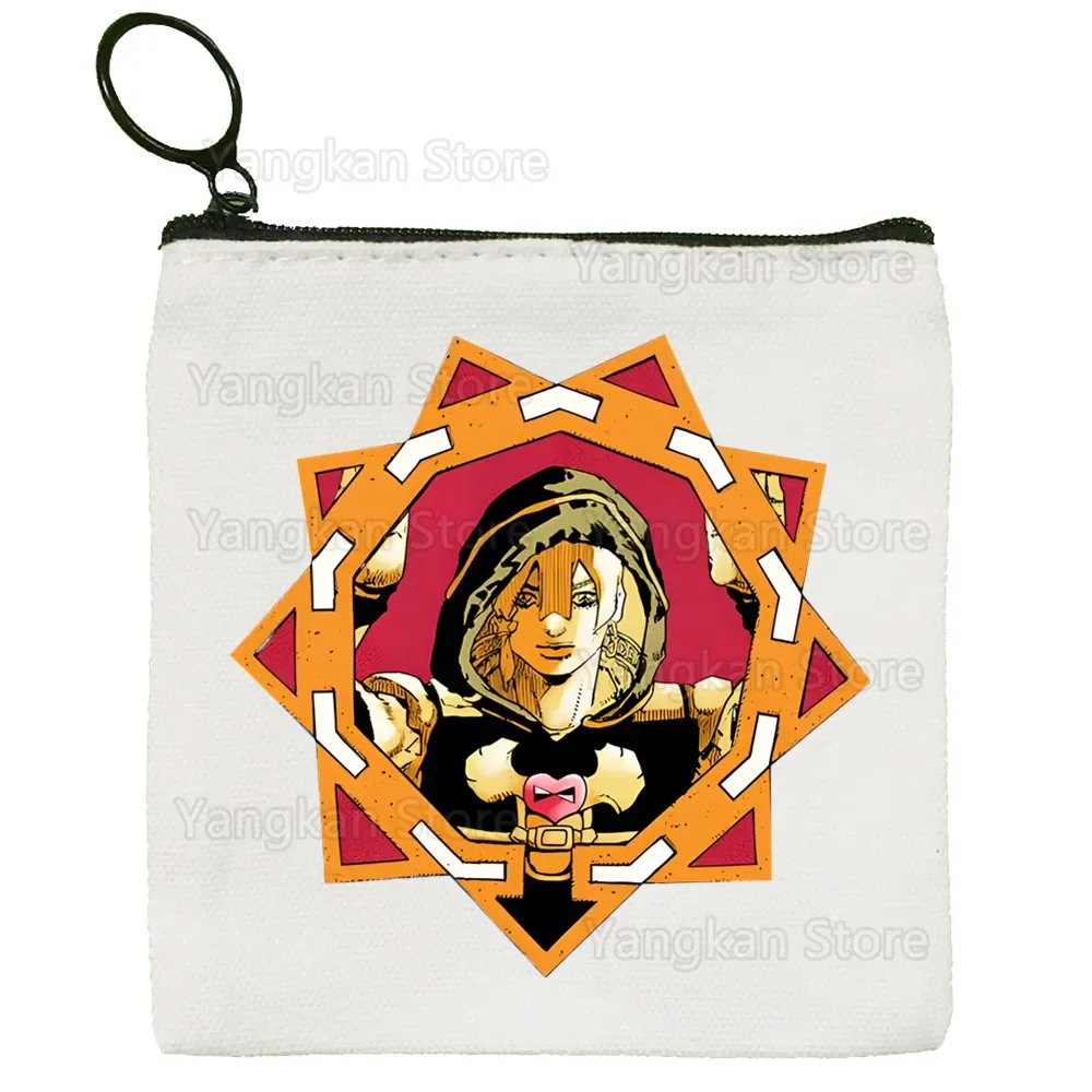 Jojos Bizarre Adventure Canvas Coin Purse Canvas Bag Small Square Key Storage Card Cartoon Coin Bag