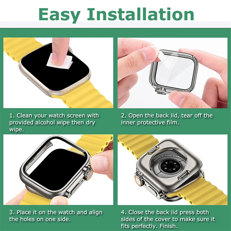 Tempered Glass+Case for Apple Watch 9 8 7 45MM 40mm 41mm 44mm Cover for iWatch 6 SE 5 4 Full Coverage Change to Ultra 49mm Case