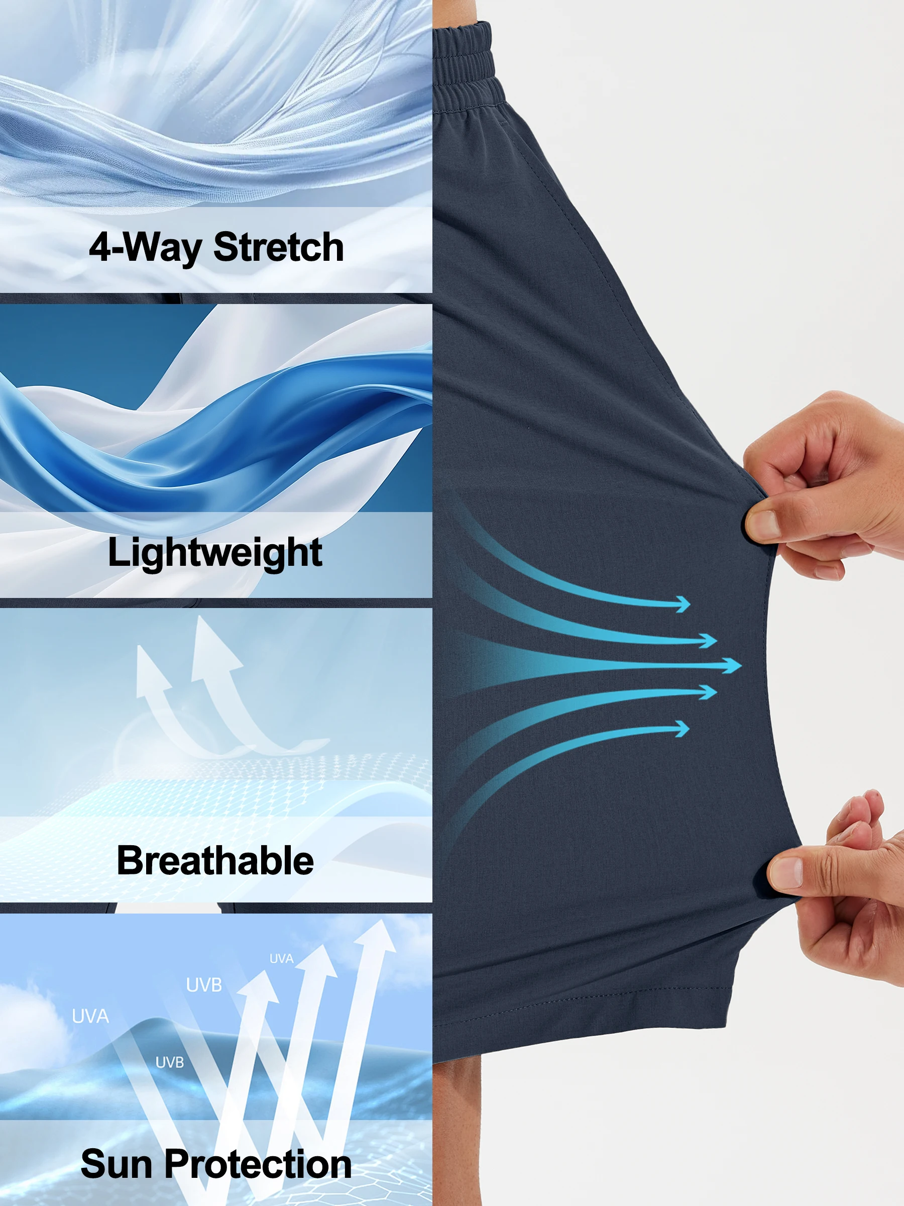 Sommer Herren Freizeitshorts Business- & Golf-Hosen, Atmungsaktive Relaxed-Fit-Shorts mit Schnellverschluss-Taschen – Detail 15