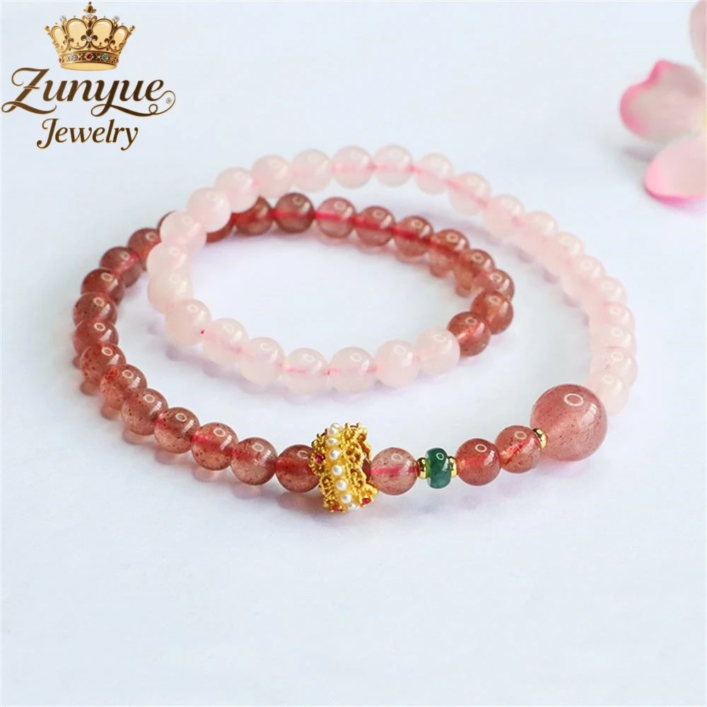 Natural Strawberry Crystal Powder Crystal Bracelet Luxury Quality Jewelry Exquisite Elegant Charms Popular Fashion Jewelry Gift