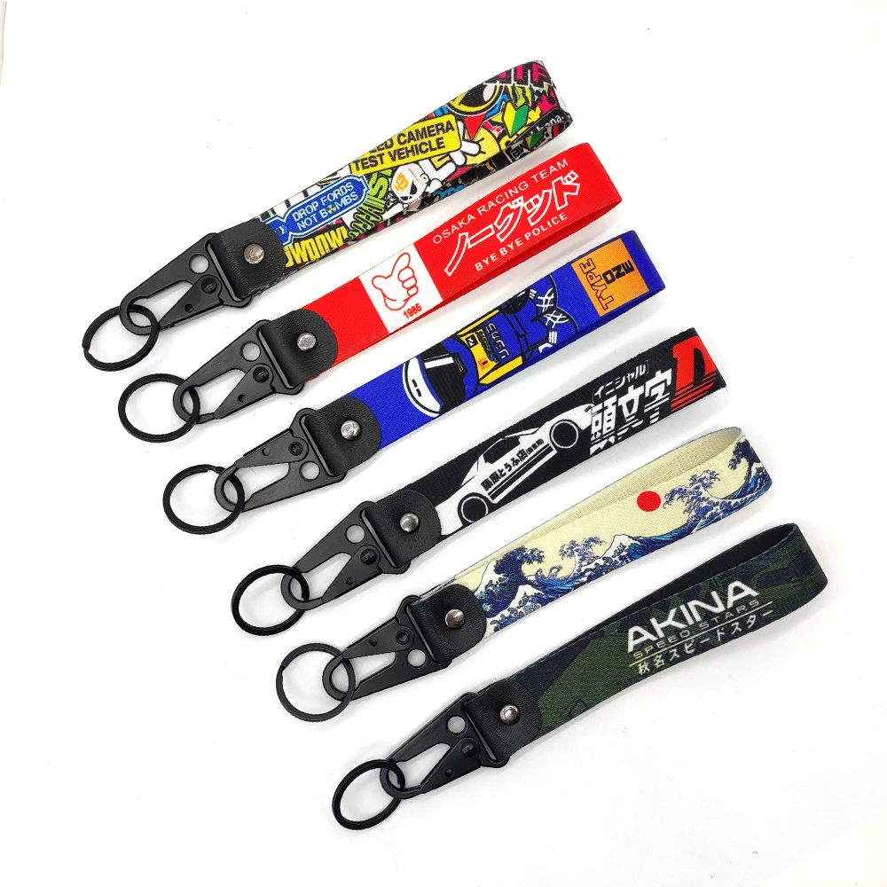 JDM Racing Car Motorcycle Keychain Ring Lanyard Tags Key Strap Car Accessories For Toyota Honda Mitsubishi Keychain