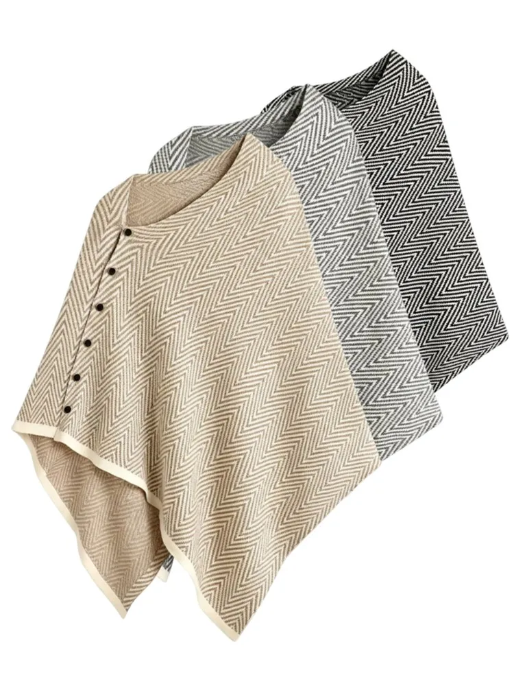 Autumn Winter Women Knitted Cape Shawl Female Soft Buttons Decorative Scarf Women's Casual Versatile Warm Shawl Coat