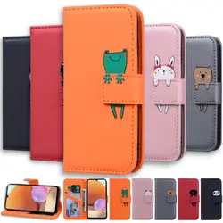 Wallet Card Holder Case For Samsung Galaxy S20 S21 FE S22 S23 Ultra Plus A13 A14 A33 A34 A52S A53 A54 5G Cute Animal Cover D22G
