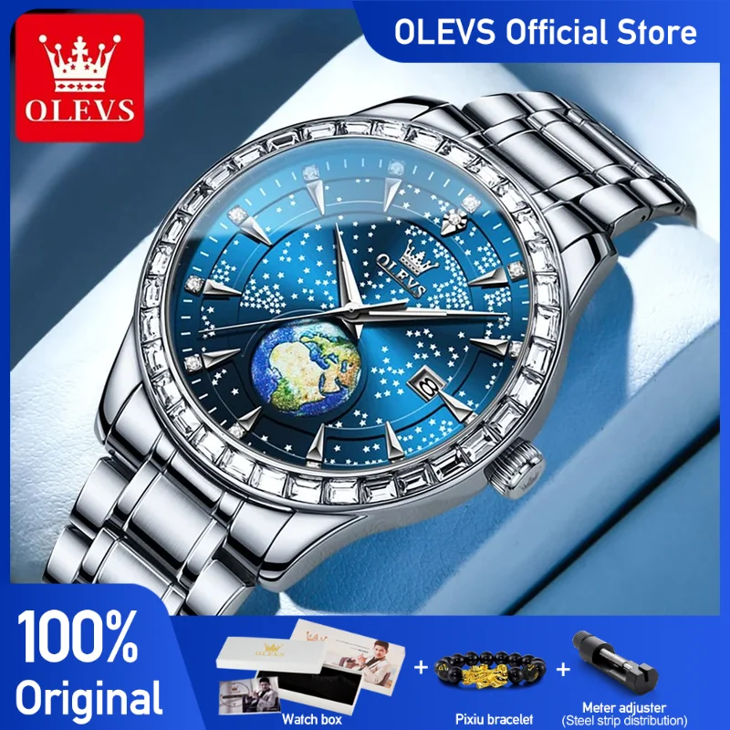 OLEVS Men\'s Watches Casual Original Quartz Watch for Man Waterproof Luminous Starry Sky Dial Wristwatch Date Fashion Trend