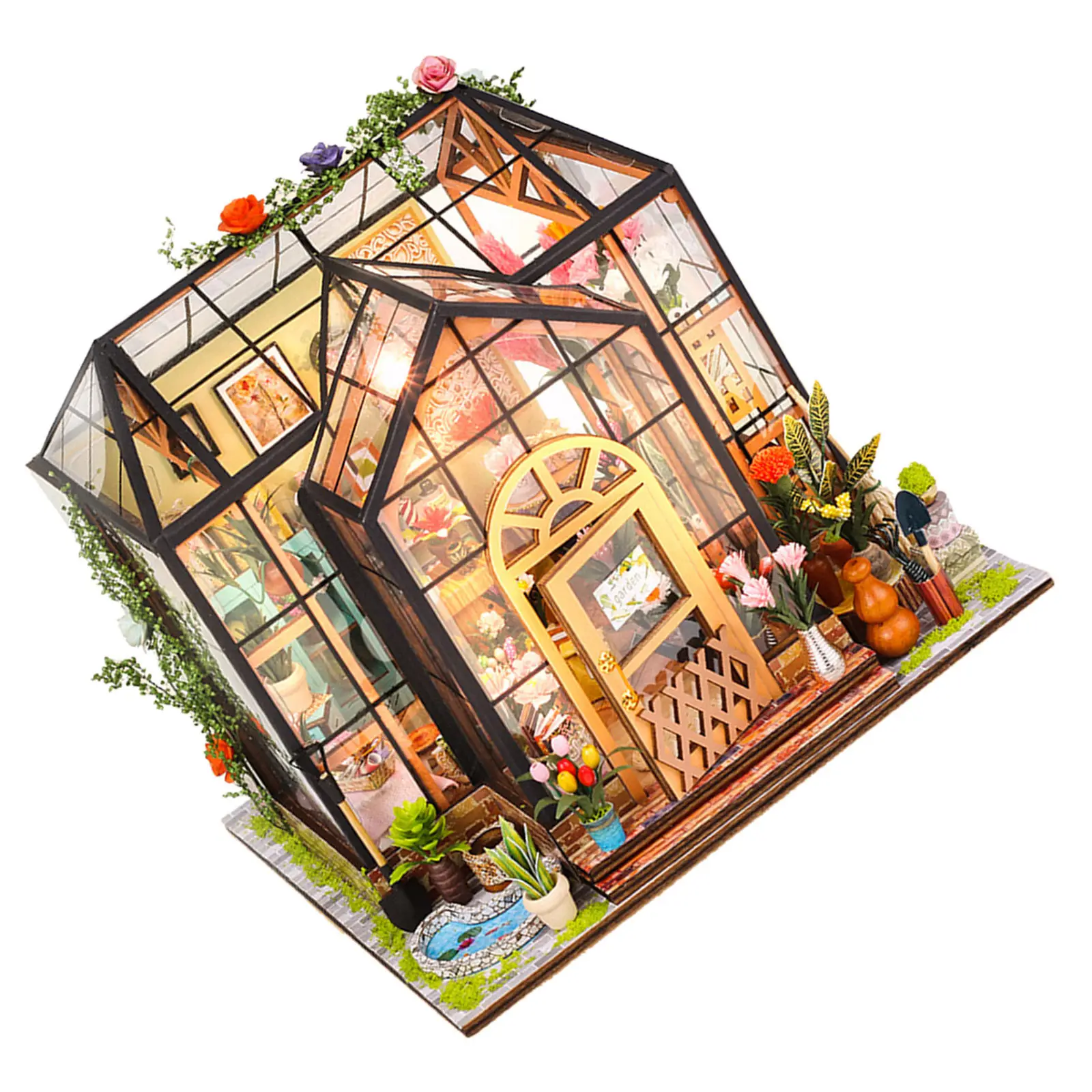 1 Set DIY 3D Miniatur-Blumenhaus-Bausatz, handgefertigtes Gewächshaus-Architekturset, perfekt für Heimdekoration, Gartenhaus-Miniatur