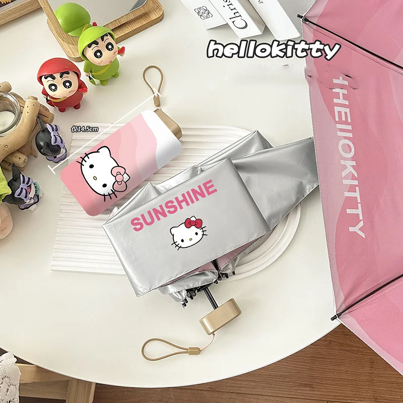 Sanrio Hello Kittys Mini Sun Umbrella Kawaii Cartoon Portable Clear Day Rainy Day Dual Purpose Sunscreen UV Rays Umbrella Gifts