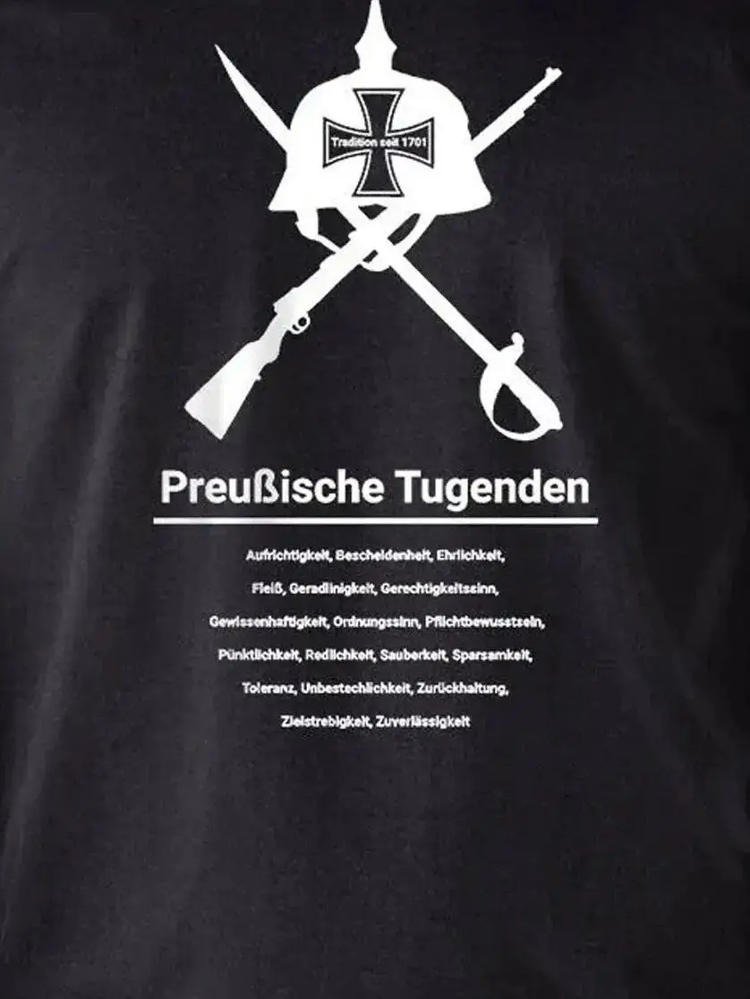 German Army Prussian Virtues of Honour Codex Morality T-Shirt 100% Cotton O-Neck Short Sleeve Casual Mens T-shirt Size S-3XL