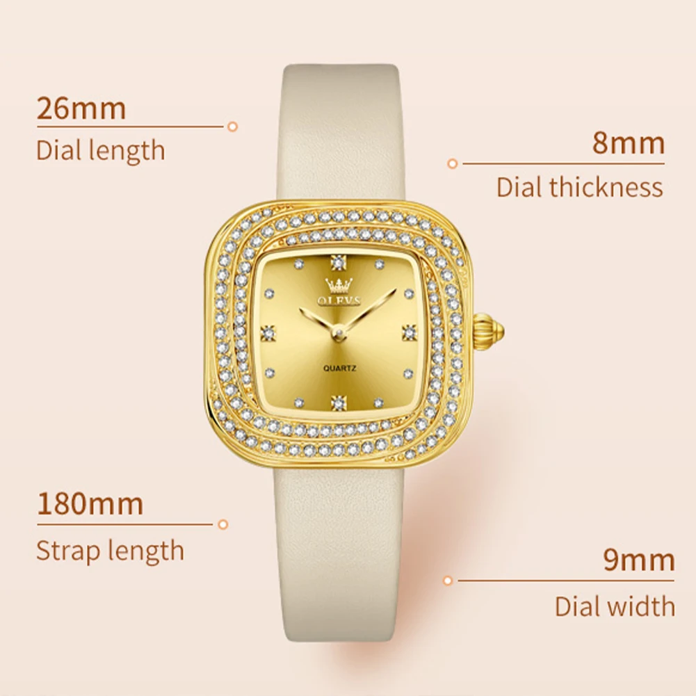 OLEVS Diamond Watch Women Luxury Fashion Square Dial Leather Strap Waterproof Original Quartz Wristwatches women Reloj de mujer