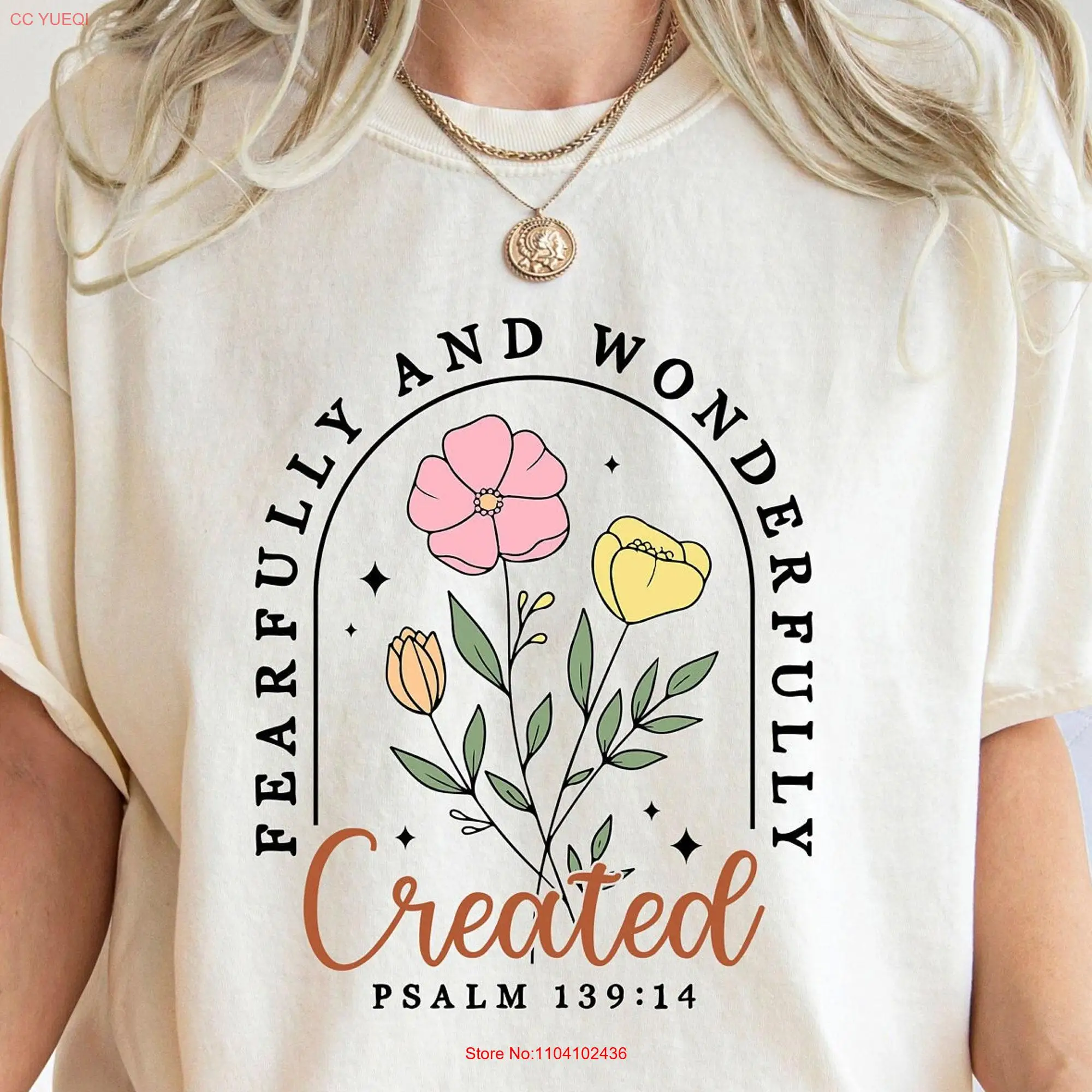 Comfort Colors Religious T Shirt Fearfully and Wonderfully Made Bible Verse Faith Christian Flower Jesus