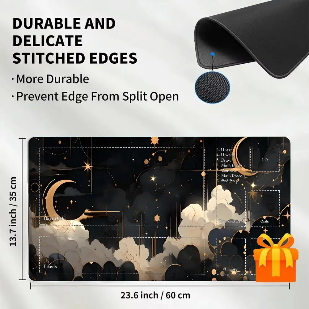 Minimal Black Gold Cloud Crescent Moon Star mousepad Playmat Magic Card Battle Mat MTG  Anti-Slip Base Gathering Gaming Mat TCG
