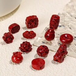 5 Pcs/lot Natural Purple Cinnabar Carved Bead Buddha Petal Pixiu Shape Bead With Hole For Jewelry Making Diy Bracelet Accessory
