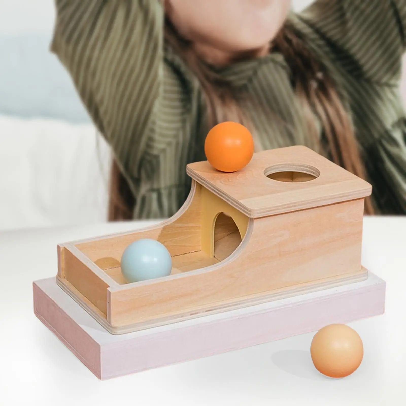 Montessori Object Permanence Box Met Dienblad En 3 Ballen Ontwikkelingsspeelgoedbal