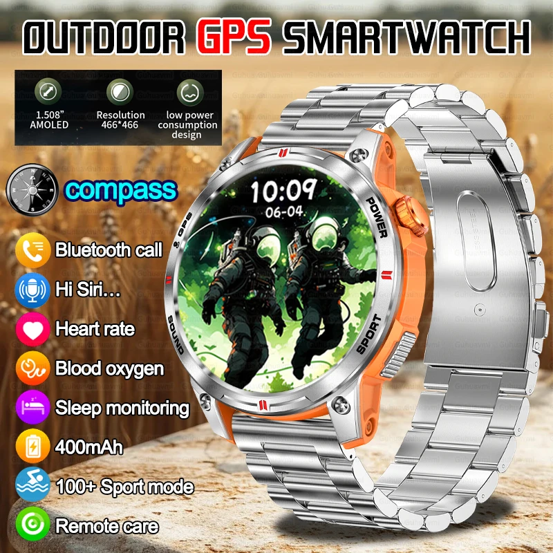 

Men GPS Smart Watch For Android IOS Fitness Watches IP68 Waterproof Military Healthy Monitor AI Voice Bluetooth Call Smartwatch