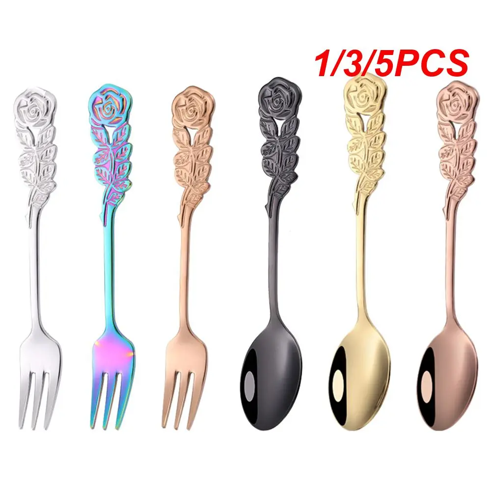 1/3/5PCS Mixing Spoon Dessert Spoon Rose Handle Elegant And Classical Fork Stainless Steel Fork Spoon Mirror Polishing