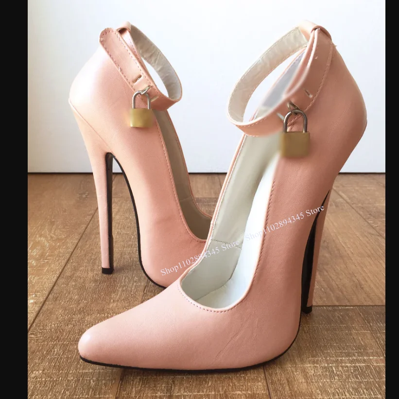 

Pink Lock Buckle Pumps Cut Out Pointed Toe Thin High Heel Fashionable Sexy Cool Summer Big Size Woman Shoes Zapatillas Mujer