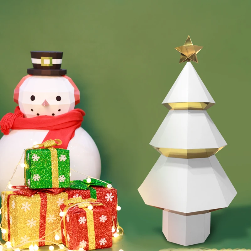 3D Paper Mold Snowman Gif Box Christmas Model Folding Paper Work Party DIY Craft Home Desk Floor Decor Figurines Miniatures