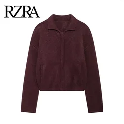 RZRA original 2024 autumn and winter new women's lapel long-sleeved flat needle pilot jacket coat slim versatile sweater