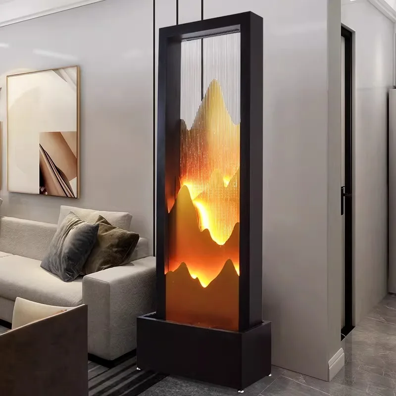 Living Room Water Curtain Wall Circulating Water Large Flowing Floor Standing Fountain Landscape Decoration