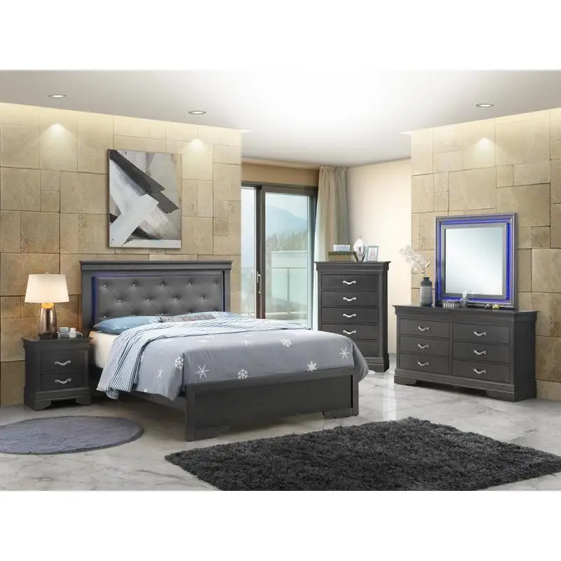 Transitional Full Bed Metallic Black with Stylish Design and Comfort Features