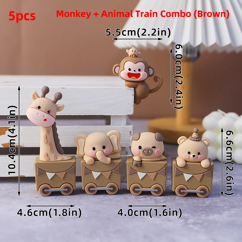 Tierzug-Kuchenaufsatz, brauner Giraffe, Bär, Elefant, Affe, alles Gute zum 1. Geburtstag, Party-Dekoration, Babyparty-Zubehör für Kinder – Detail 6