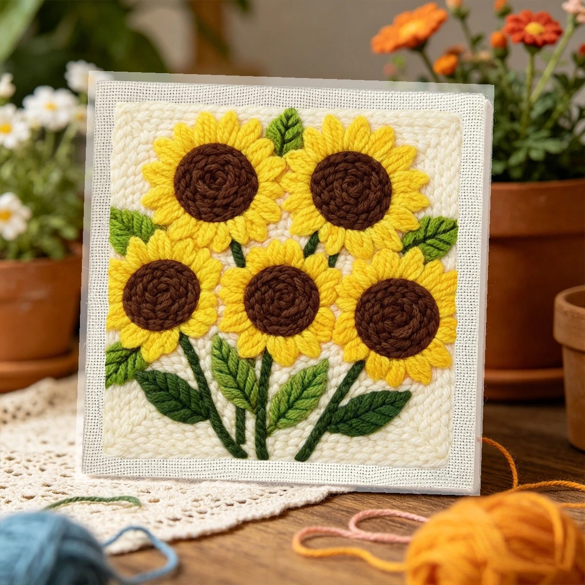 1 Set Fünf Sonnenblumen DIY-Stickerei-Set für Anfänger, Stick-Starter-Kit, Kreuzstich-Kunstgeschenk, Nadelarbeiten – Detail 3