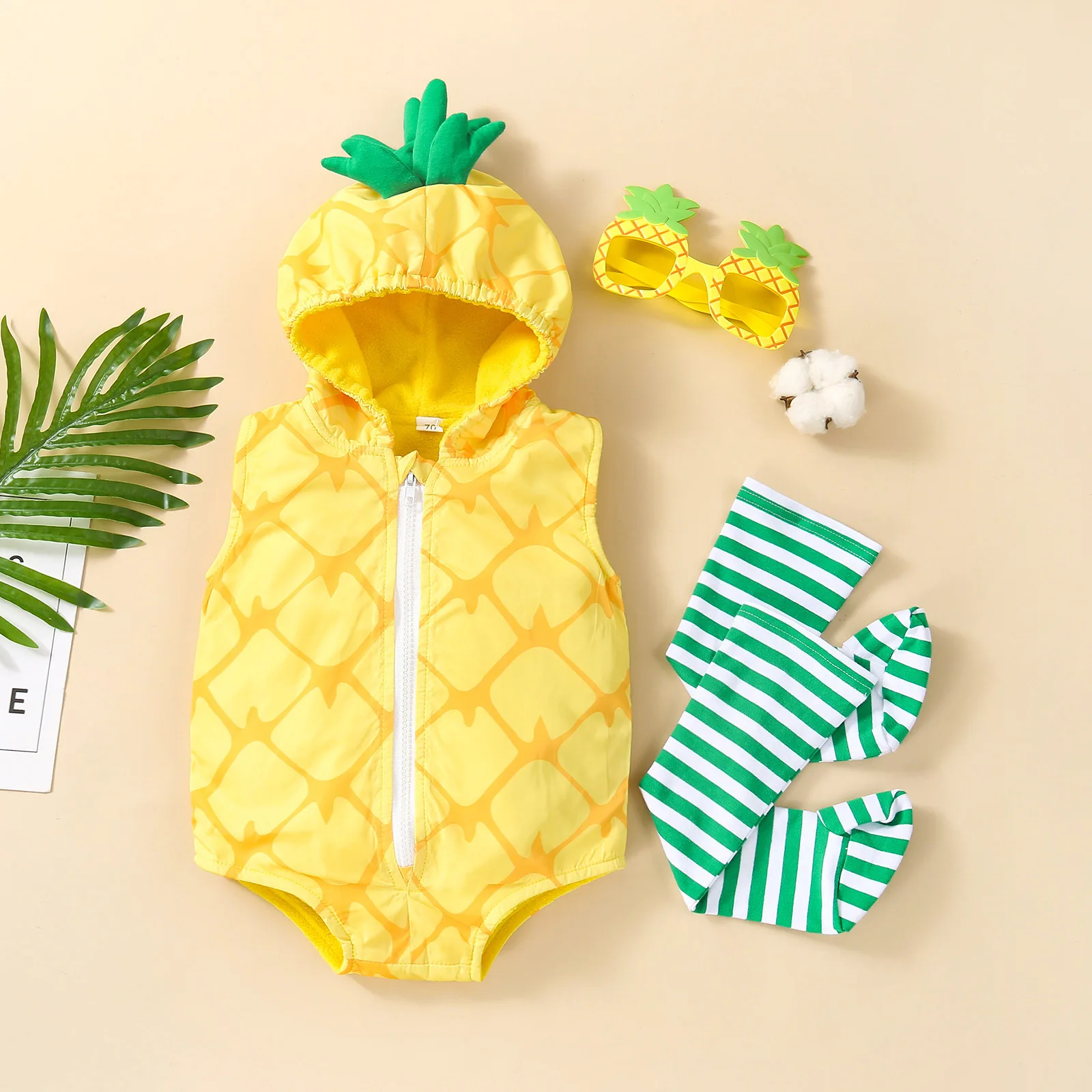 Baby Pineapple Hooded Romper with Long Socks Kids Children Ins Bodysuit Infant Fleece Clothing Easter Holloween Costume Outwear