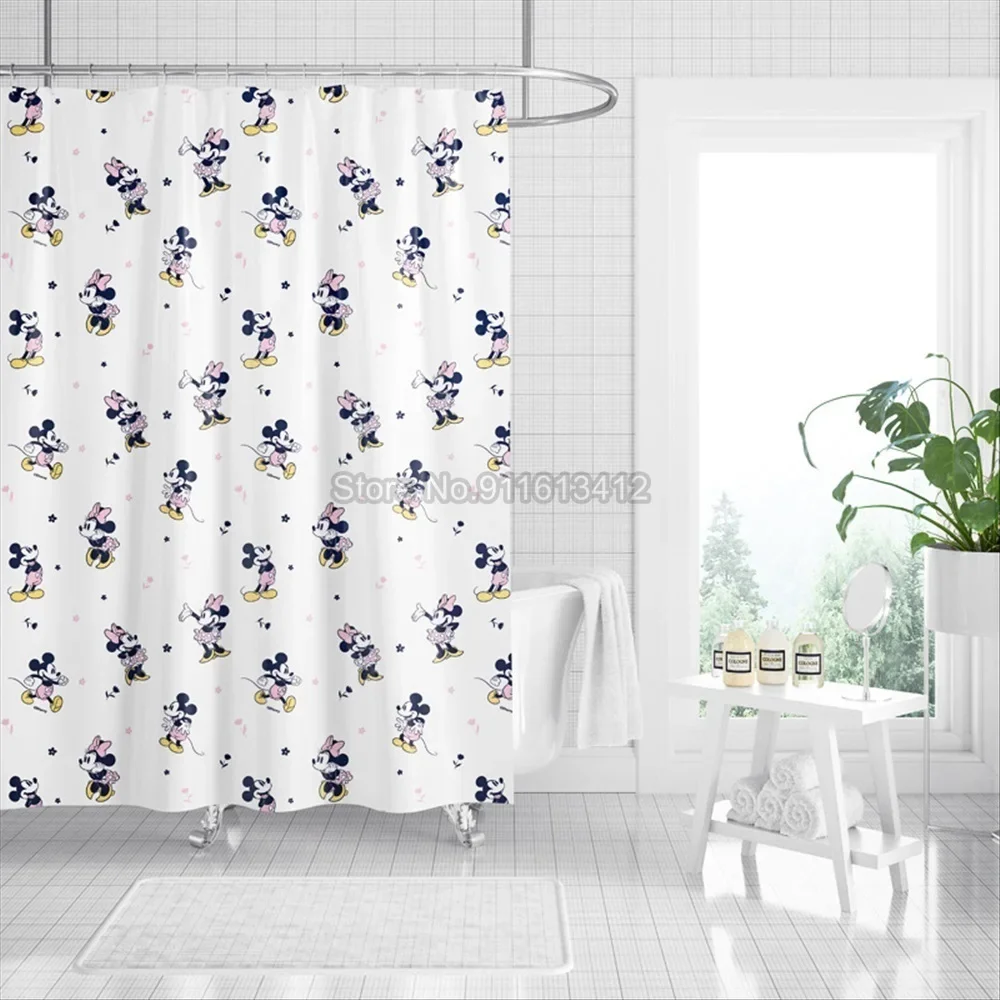 Christmas Gifts Mickey Mouse Minnie Shower Curtain for Bathroom Waterproof Cute Cartoon Pattern Bath Curtain with Hooks