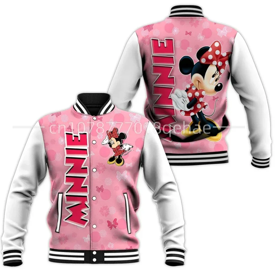 

2023 New Minnie Baseball Jacket Disney Minnie Casual Baseball Jacket Oversize Street Men's and Women's Hoodie