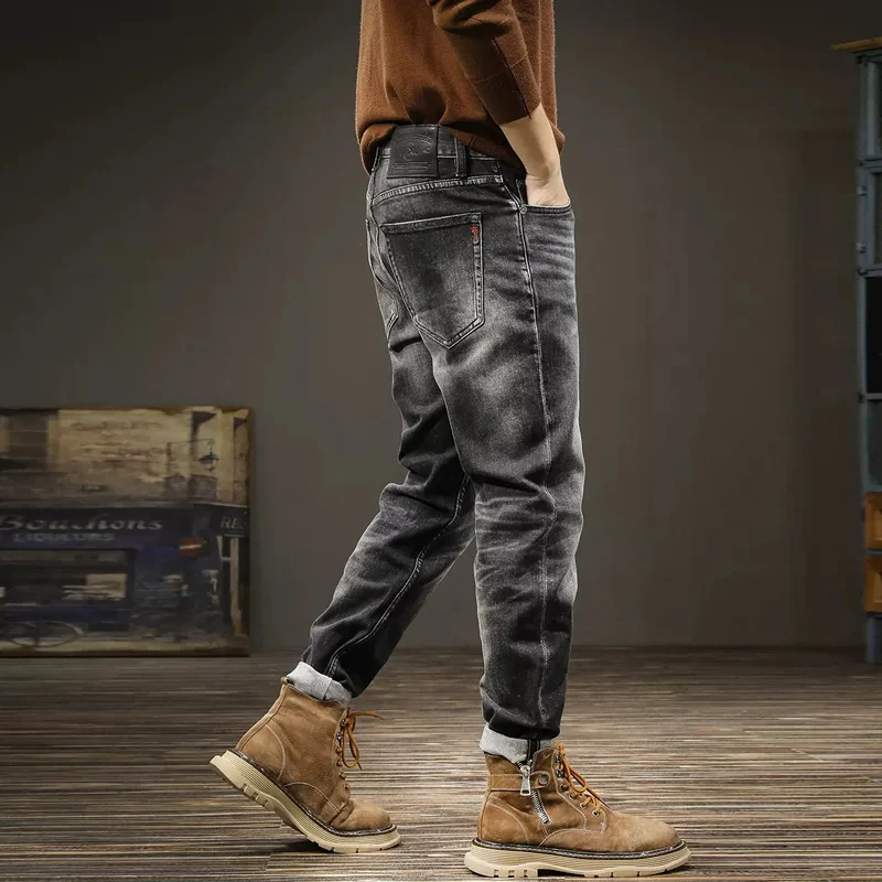 Streetwear Fashion Men Jeans Retro Black Gray Stretch Slim Fit Ripped Jeans Men High Quality Vintage Designer Denim Pants Hombre