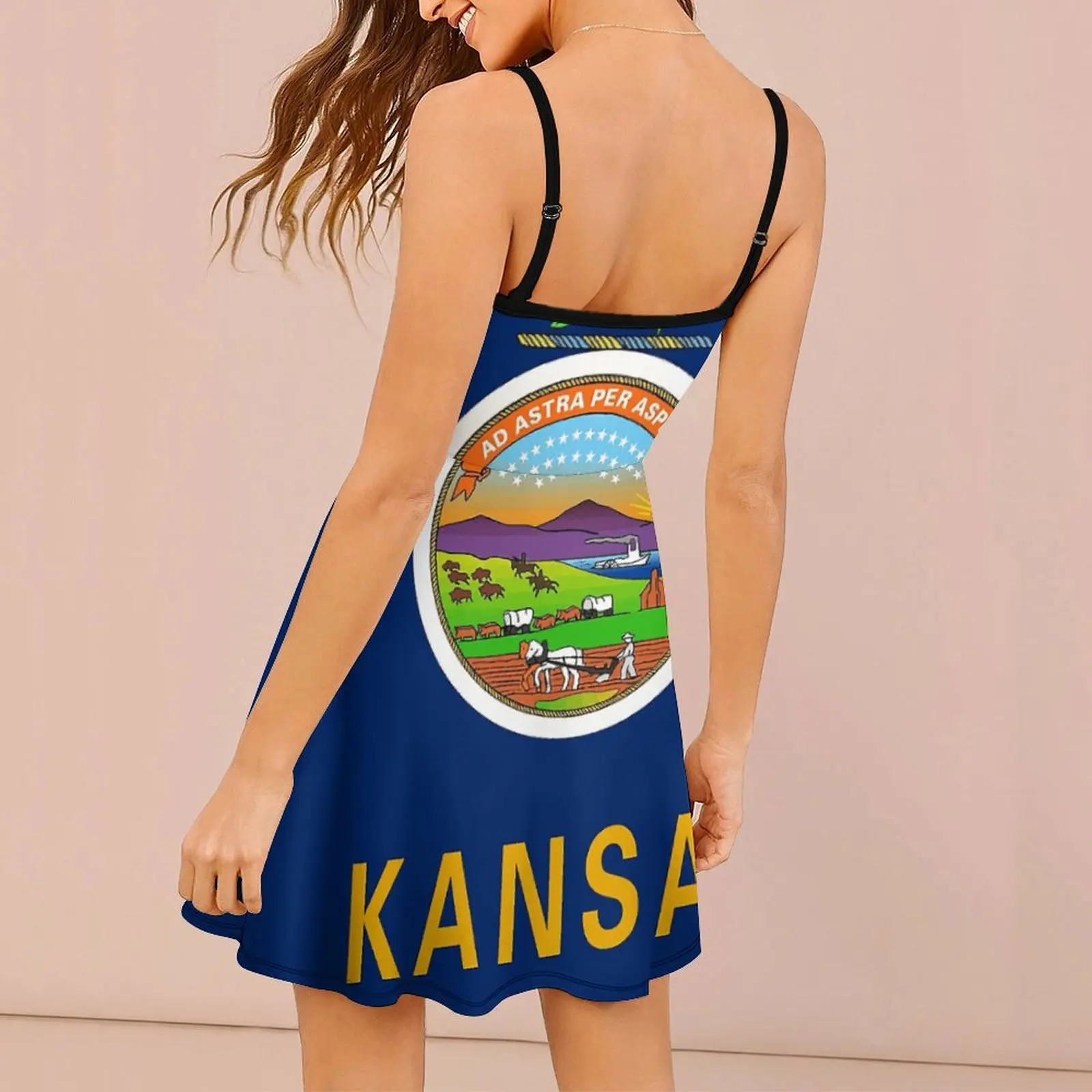 Kansas State Flag Stickers, Gifts And Other Products Creative Sexy Woman's Clothing Women's Sling Dress Casual Cocktails Suspend