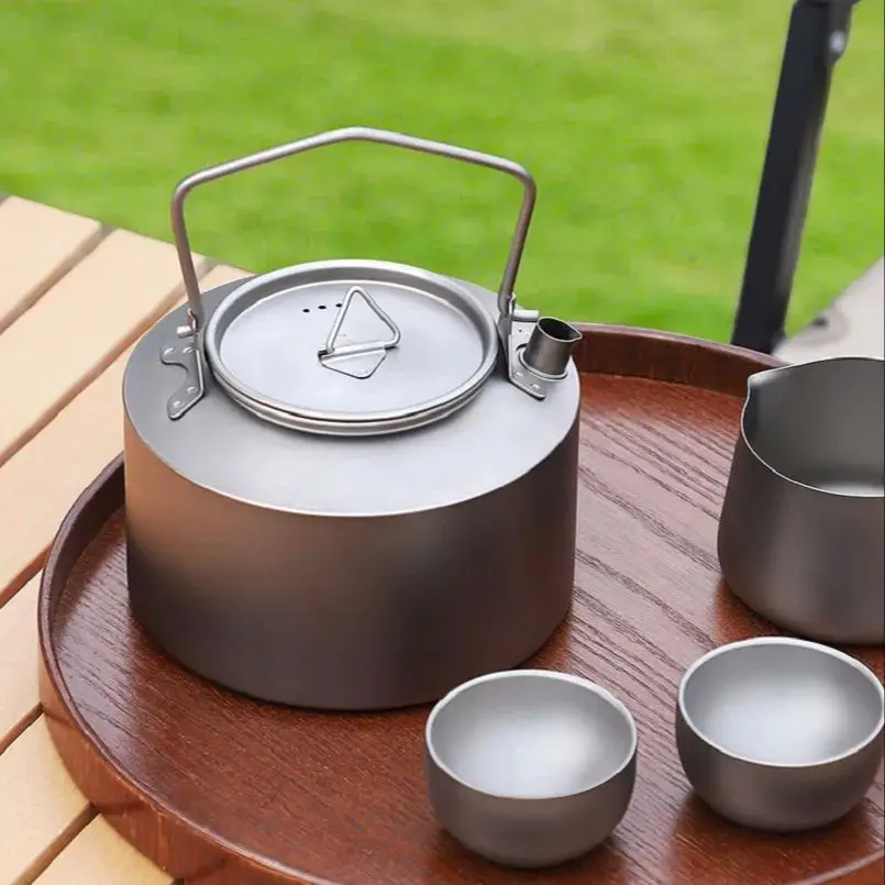 غلاية مياه للتخييم من التيتانيوم سعة 950 مل، غلاية طبخ محمولة خفيفة الوزن