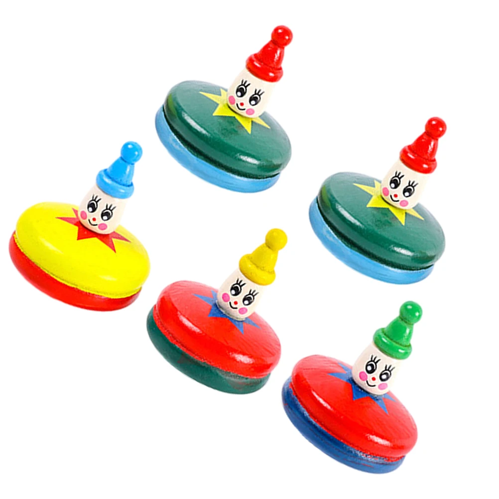 5 pezzi di cartone animato giroscopio in legno manuale a rotazione rapida mini giroscopio per bambini forniture interattive per bomboniere di decompressione