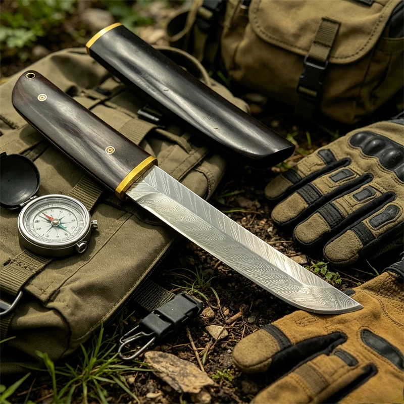 

High-end VG10 Damascus Blade Ebony Handles Pocket Knife Outdoor Wilderness Daily Use Camping EDC Tools Portable Survival Knife