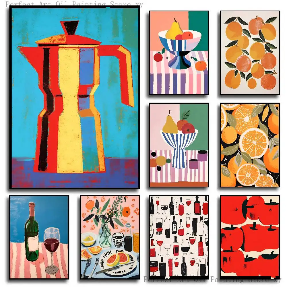 Retro Food Drink Fruit Orange Citrus Espresso Poster Self-adhesive Art Room Entrance Restaurant Wall Decor Art Painting