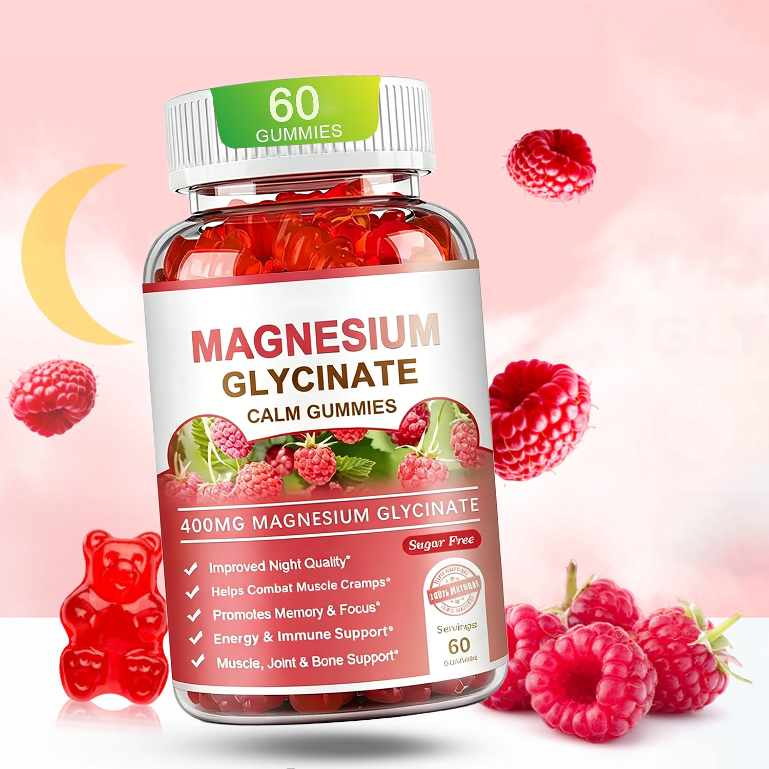 Magnesium Glycinate Gummies 600mg, Sugar Free Magnesium Gummies for Adults, Chewable Potassium Supplement for Sleep & Relaxation