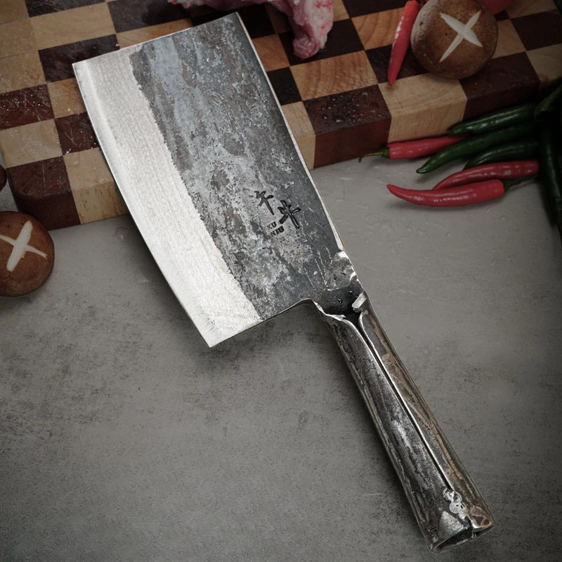 

10mm Thick Blade Chopping Bone Knife High Hardness Carbon Steel Kitchen Knife Handmade Forging Old Craft Cleaver Easy Cut Bone