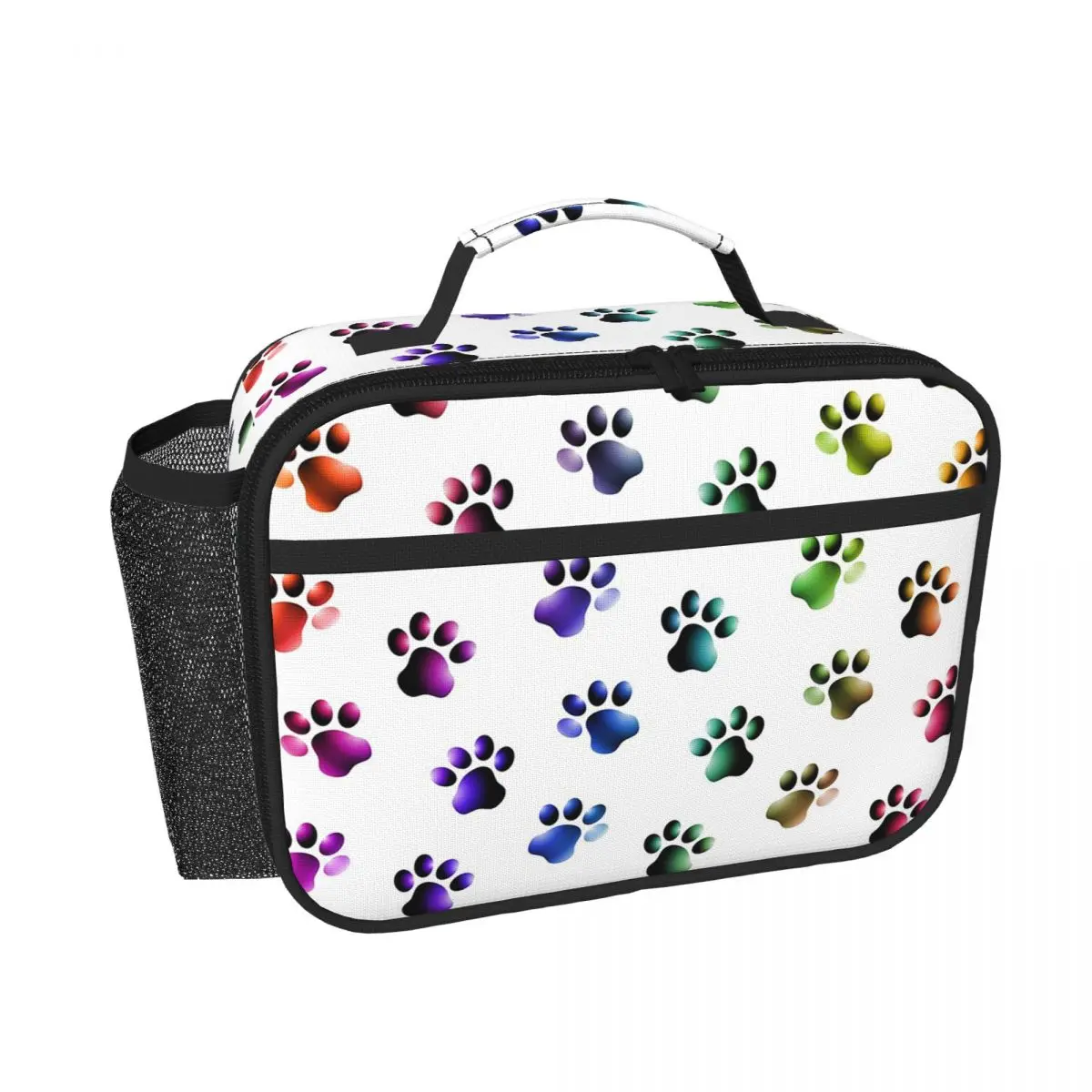 Animal Paw Prints Cats Dogs Rainbow Colors Insulated Lunch Bag for Women Kids Portable Food Boxes Thermal Lunch Box Tote