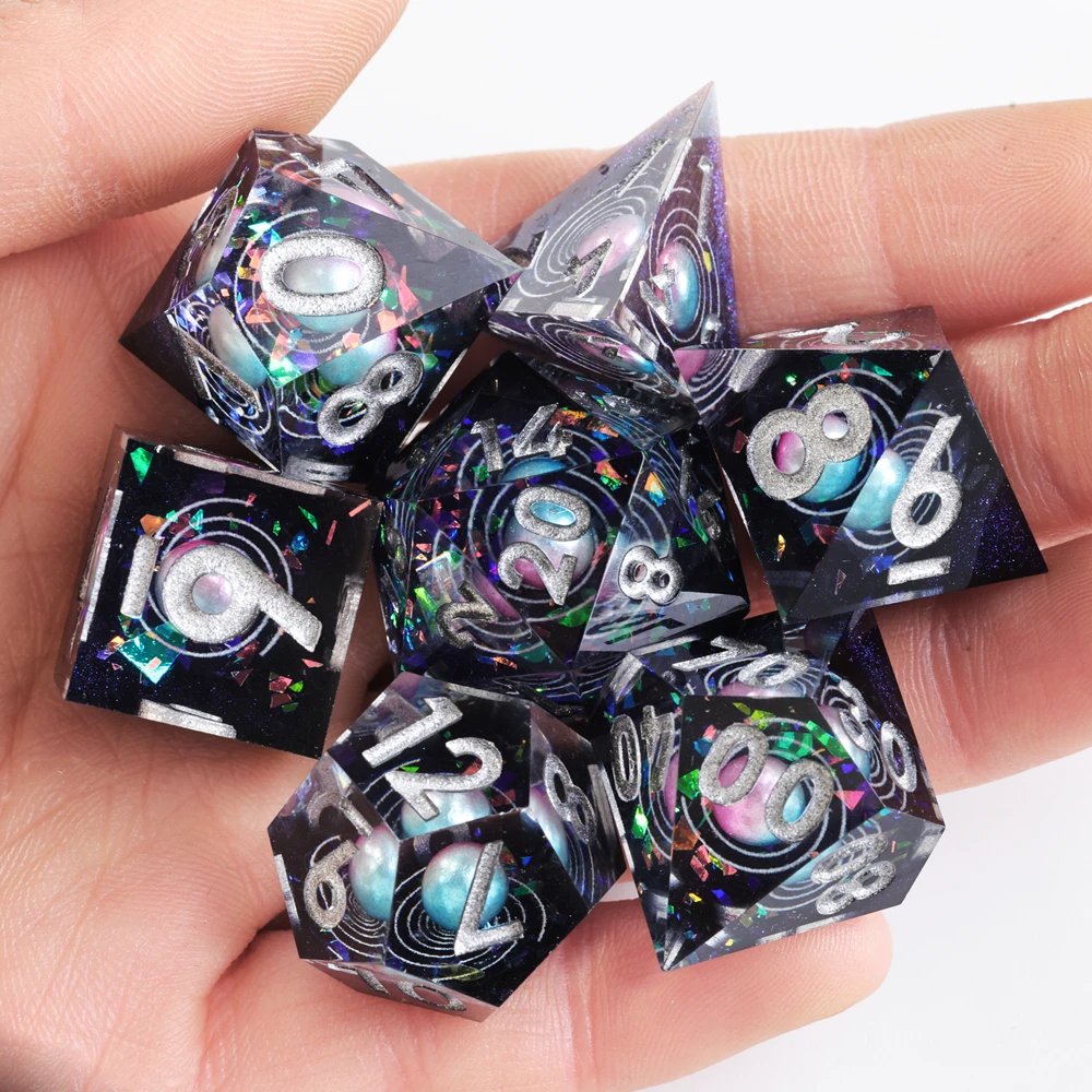 MINI PLANET D&D Dice Set Polyhedral Resin Dice with Sharp Edges For TRPG Desktop Games Outer Space Suspended Planet D20 Dice