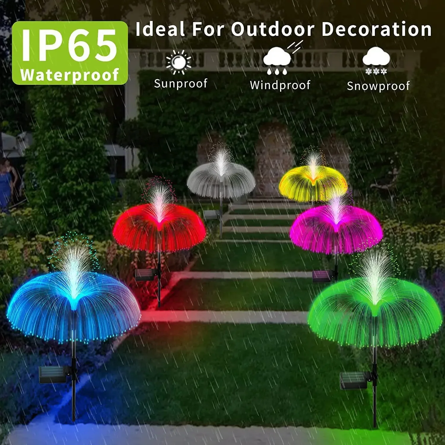 Double Jellyfish Solar Light 7 Gradient Colors Solar Garden Light LED Fiber Optic Lamp Outdoor Waterproof Decoration Ground Lamp