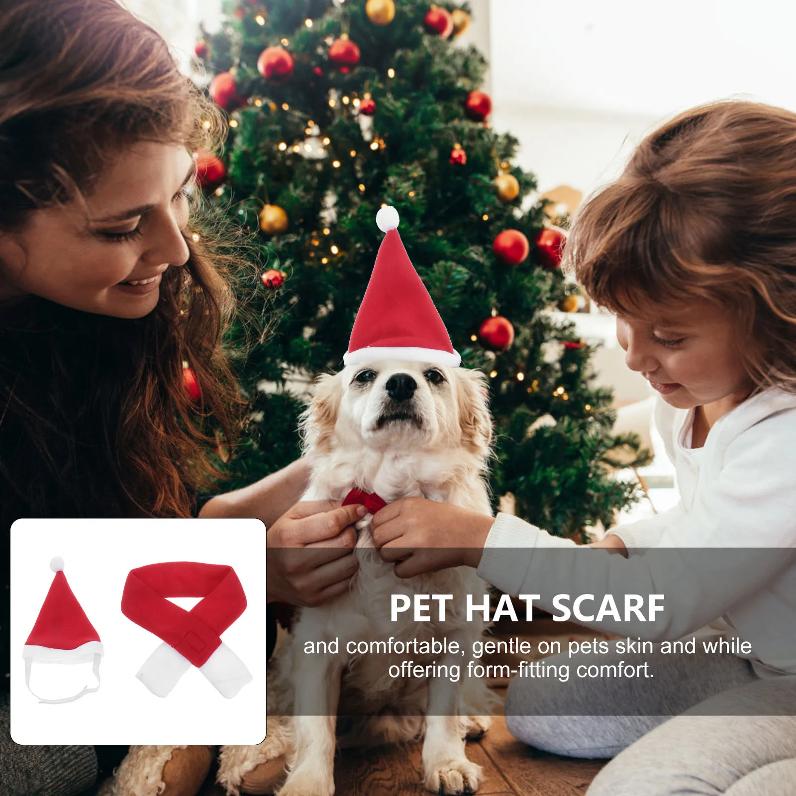 

Pet Hat Scarf Set Red Christmas Dog Cat Clothes Cozy Fleece Party Props Pet Cosplay Accessories Size L Dog Cat Clothes