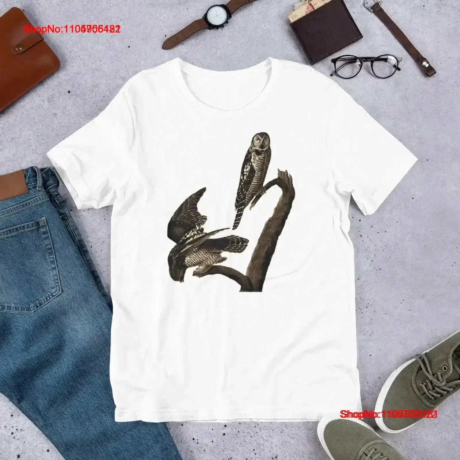 john J Audubon Hawk Owls T Shirt Birds of America Owl vintage Washed graphic fashion Stylish Slightly Casual Versatile Soft