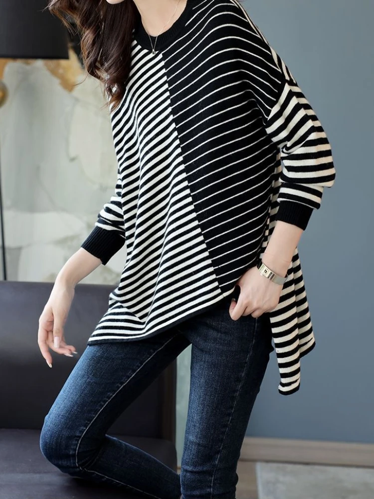 Irregular Stripes Tshirt Women Slim Top for 2024 Woman T-shirt Cool Simple Clothing Cheap Stylish New in Causal 2000s Sale Tee