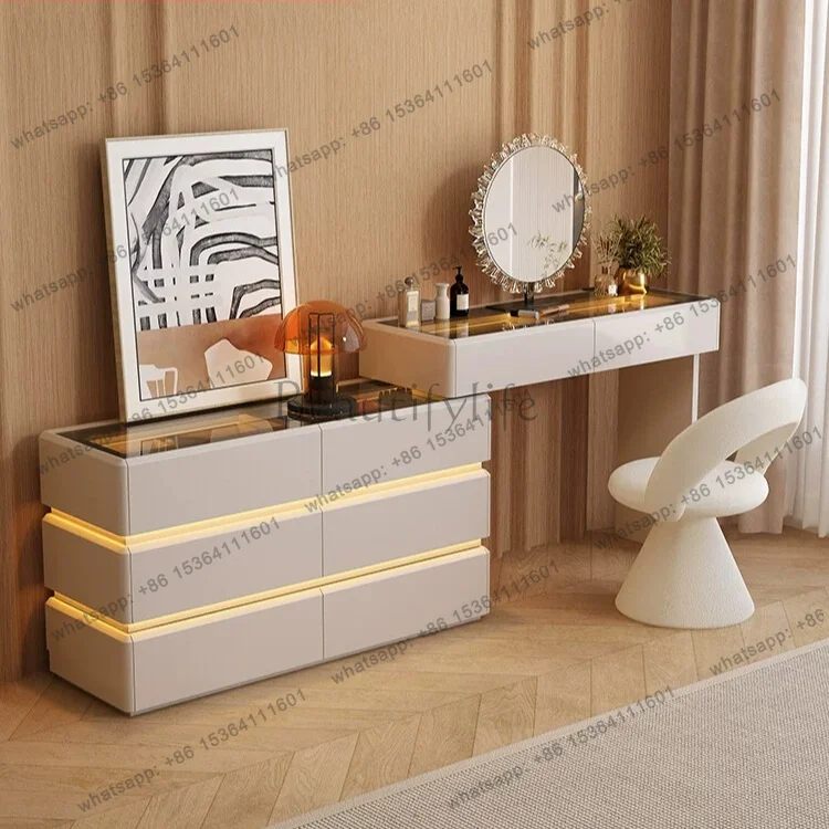 LDBamboo Italian Dressing Table Bedroom Luxury Voice-activated Retractable Corner Small Apartment  Cabinet  Makeup Table
